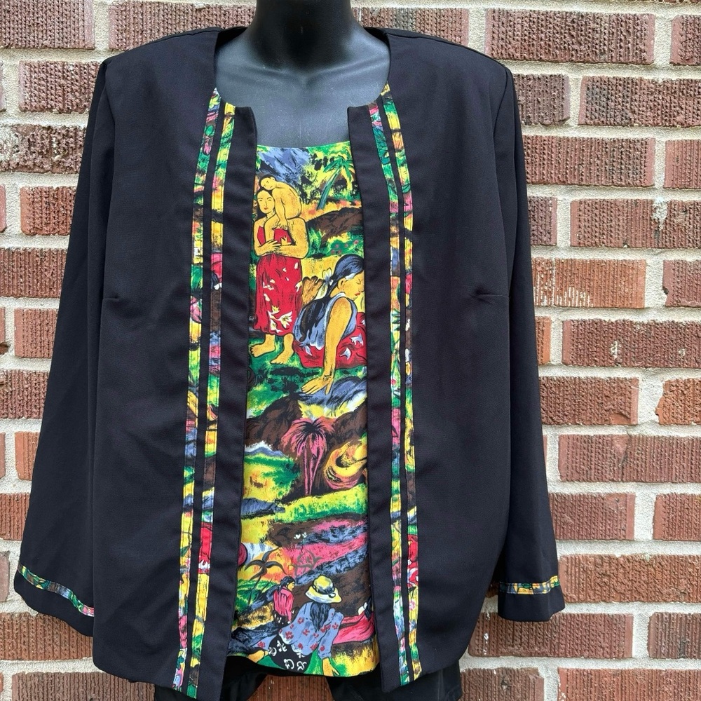Perceptions Women faux 2 pc Ethnic colorful design 3/4 sleeve Sz 16